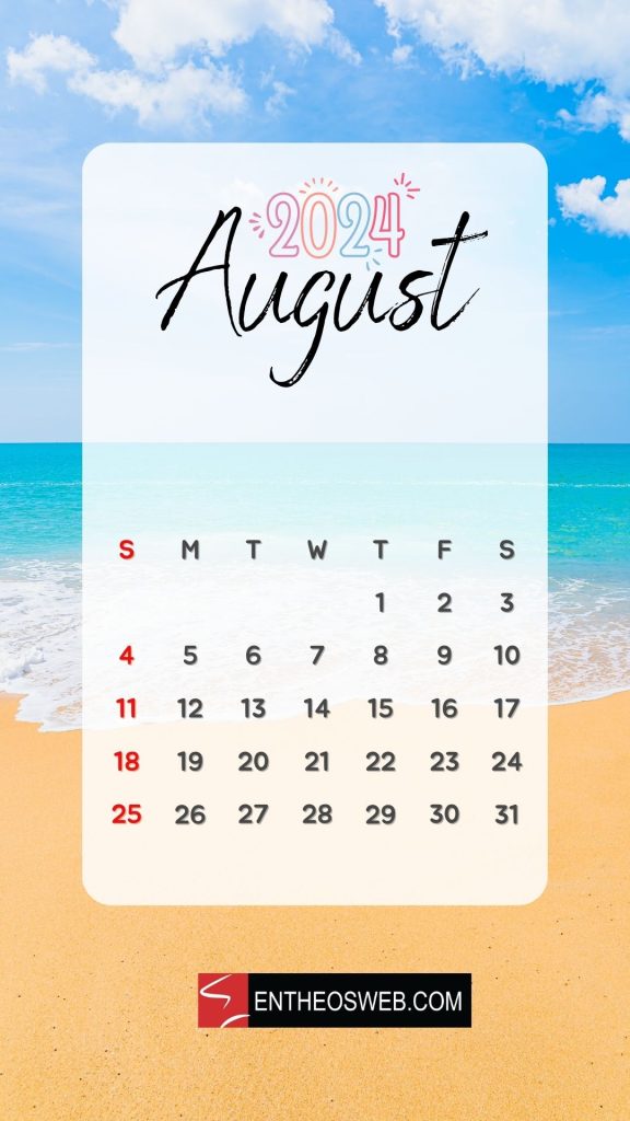 August 2024 calendar  phone wallpaper beach