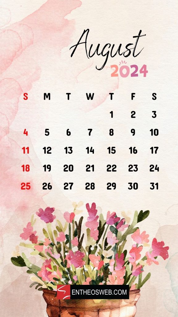 August 2024 calendar  phone wallpaper flowers
