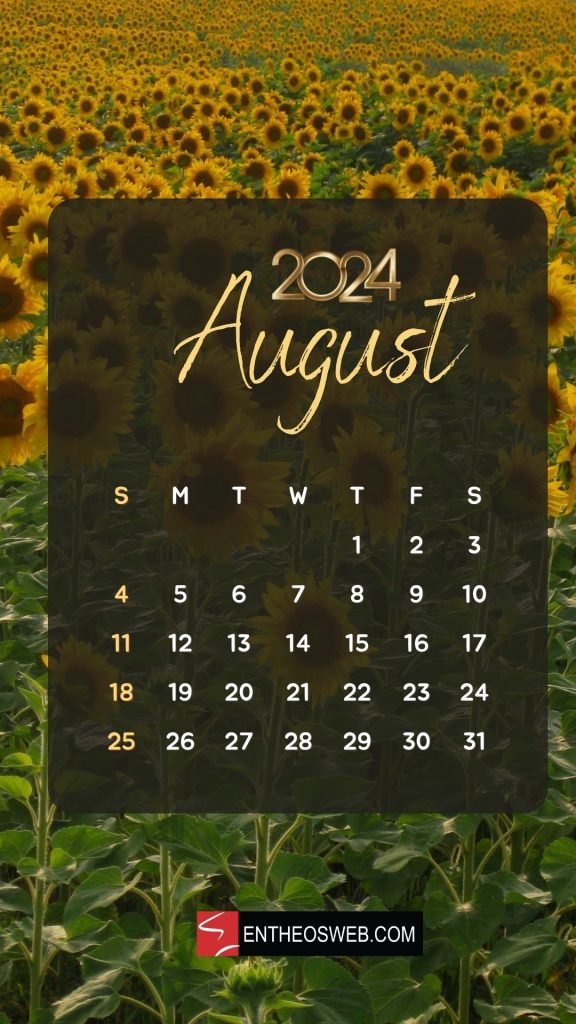 August 2024 calendar  phone wallpaper sunflowers