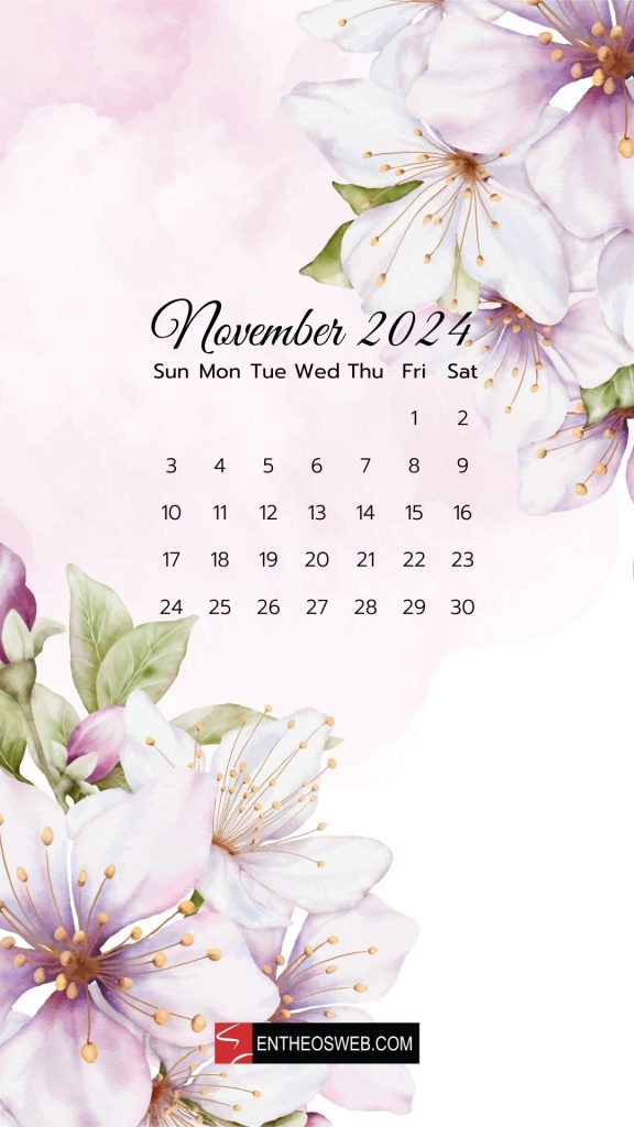 Beautiful november 2024 phone wallpaper calendar | november calendar phone wallpaper | entheosweb November 2024 calendar phone wallpaper