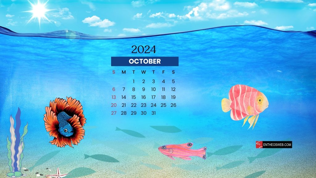 October 2024 calendar desktop wallpaper background   underwater