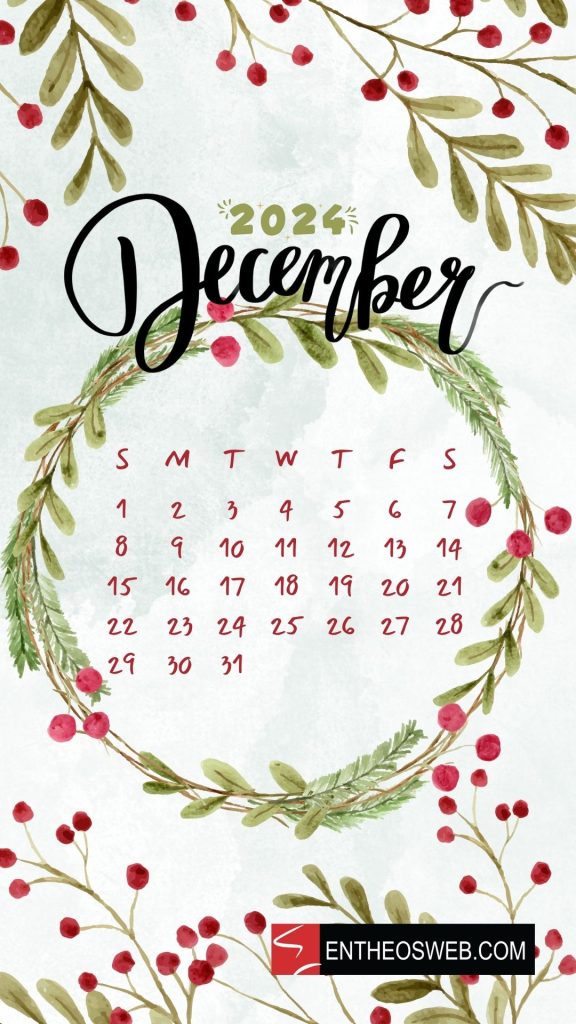 December 2024 calendar phone wallpaper