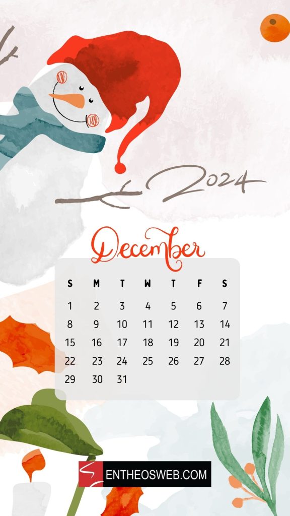 December 2024 calendar phone wallpaper