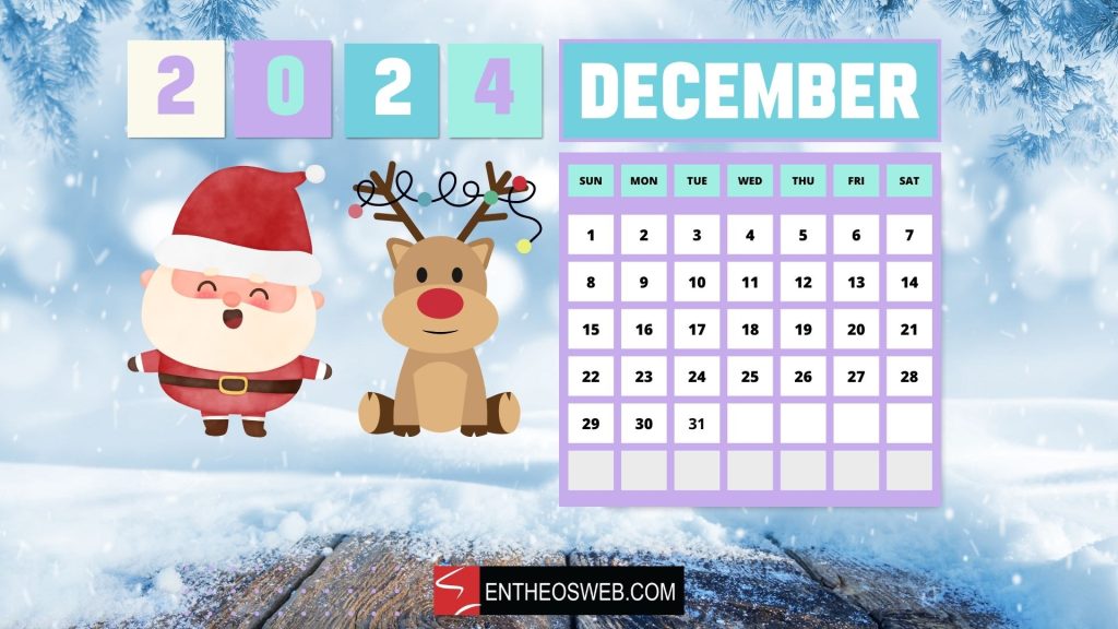 December 2024 calendar desktop wallpaper santa rudolf