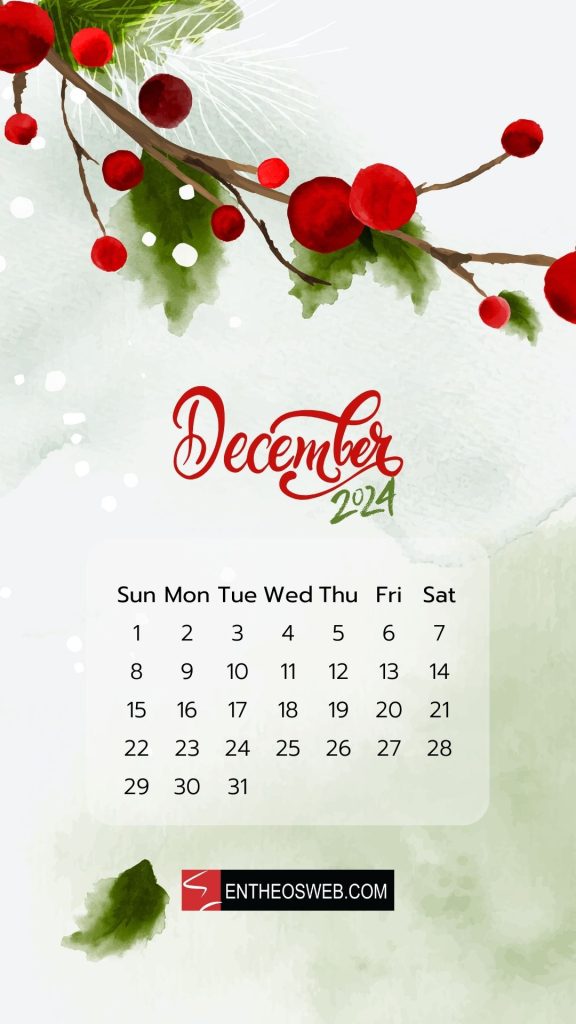 December 2024 calendar phone wallpaper