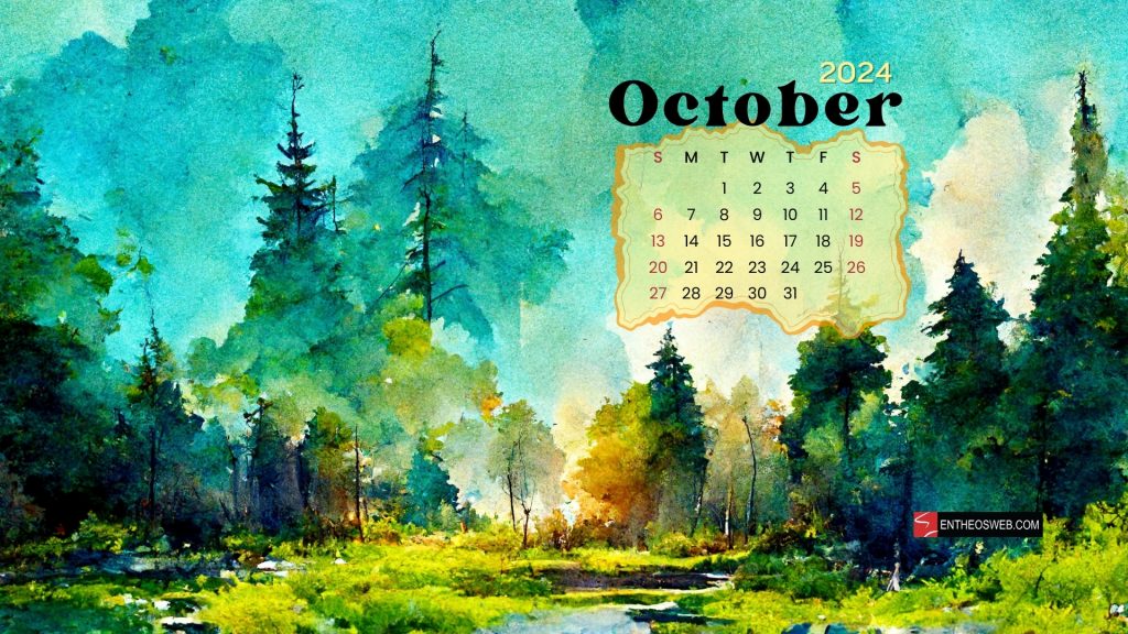 October 2024 calendar desktop wallpaper