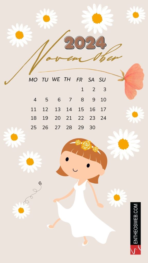 Doll with flower background by entheosweb 2 | november calendar phone wallpaper | entheosweb November 2024 calendar phone wallpaper