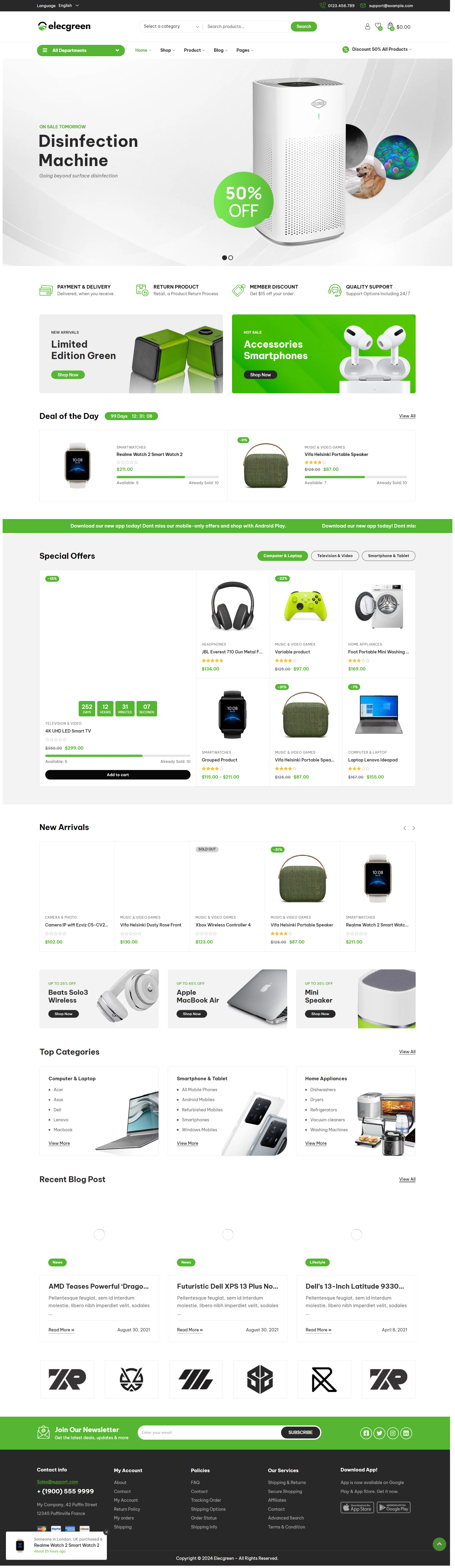 Elecgreen theme | Featured Template Elecgreen Electronic Multipurpose Woocommerce Theme | Entheosweb Elecgreen theme