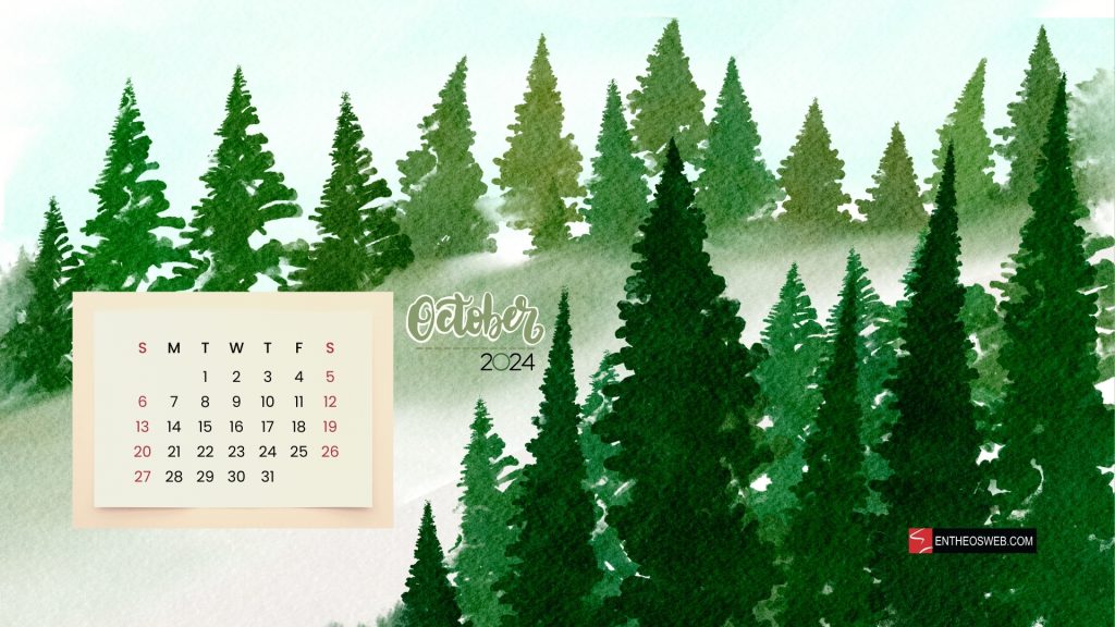 October 2024 calendar desktop wallpaper   trees