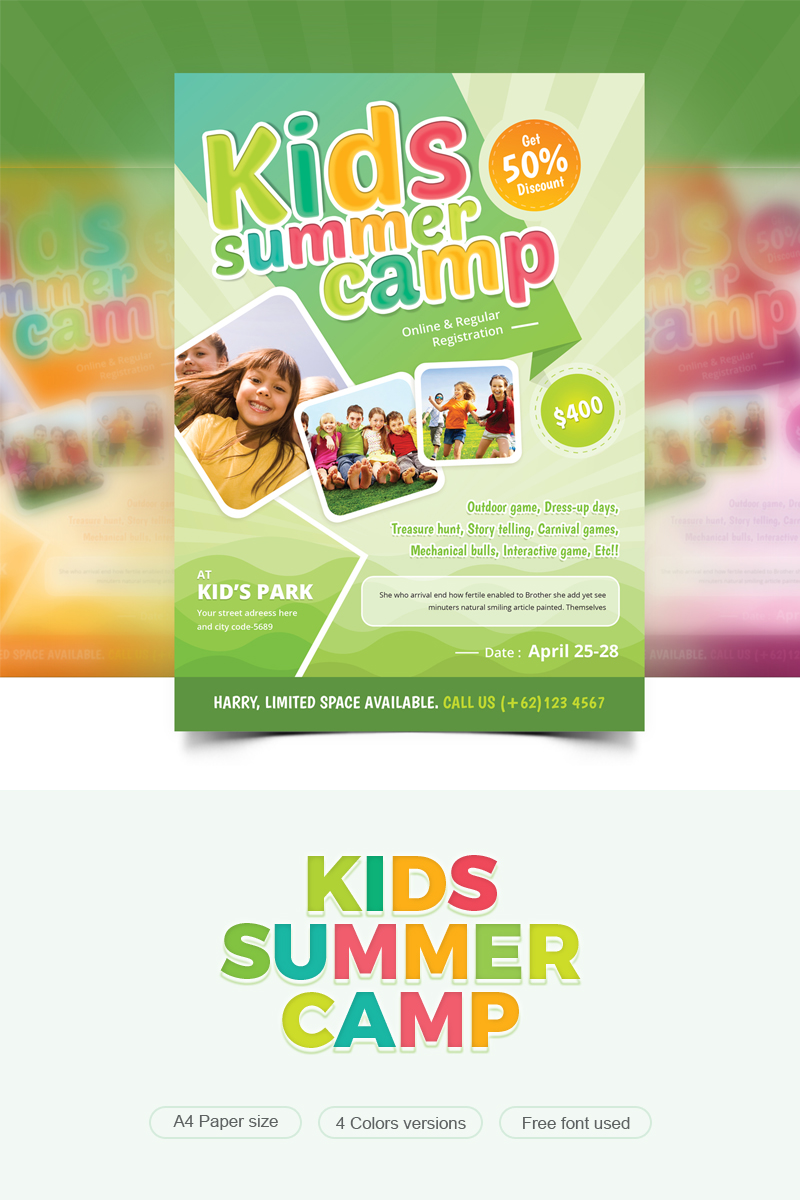 Colorful kids summer camp flyer