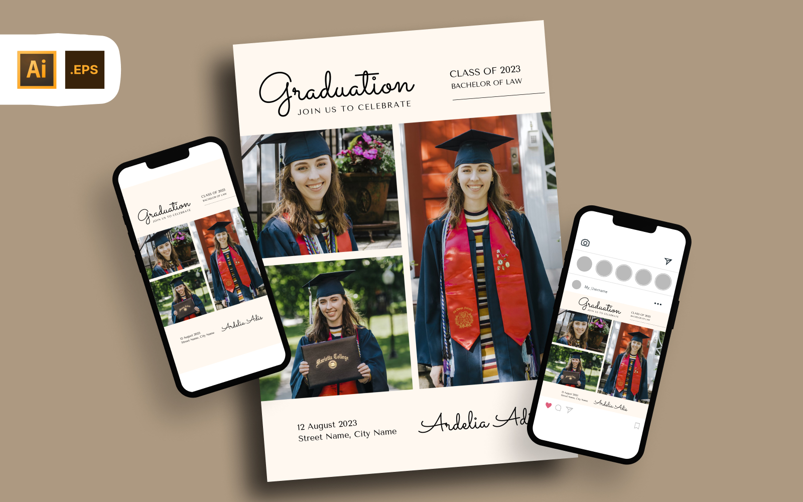 Milky triple photo graduation party invitation flyer template