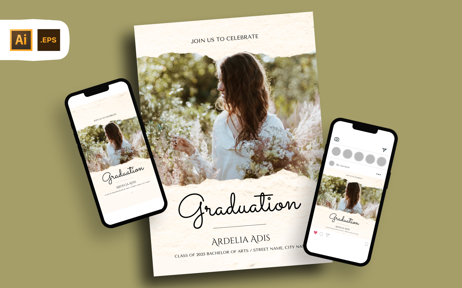 Aesthetic graduation party invitation flyer template