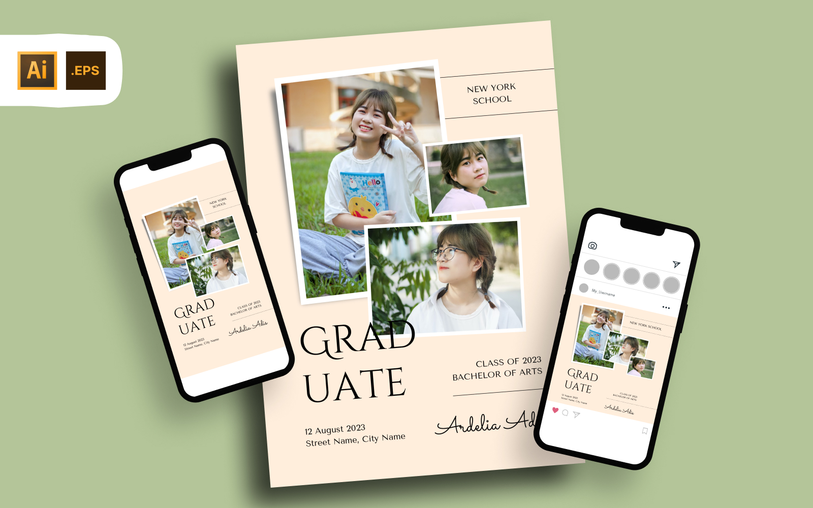 Beige triple photo graduation party invitation   flyer template