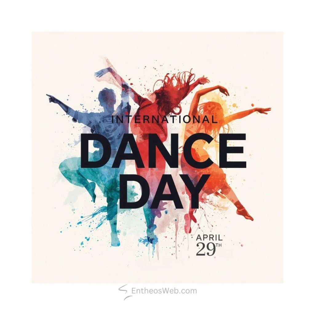 Promotional poster for international dance day with colorful silhouette dancers and the text international dance day and april 29th at the bottom International dance day april 29th colorful