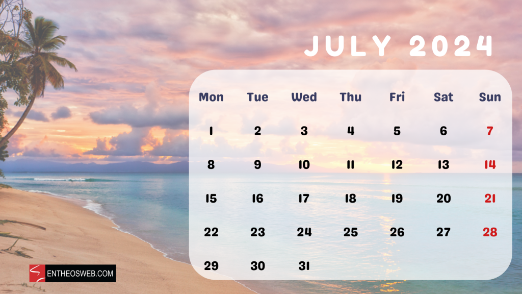 July 2024 desktop wallpaper calendar beach