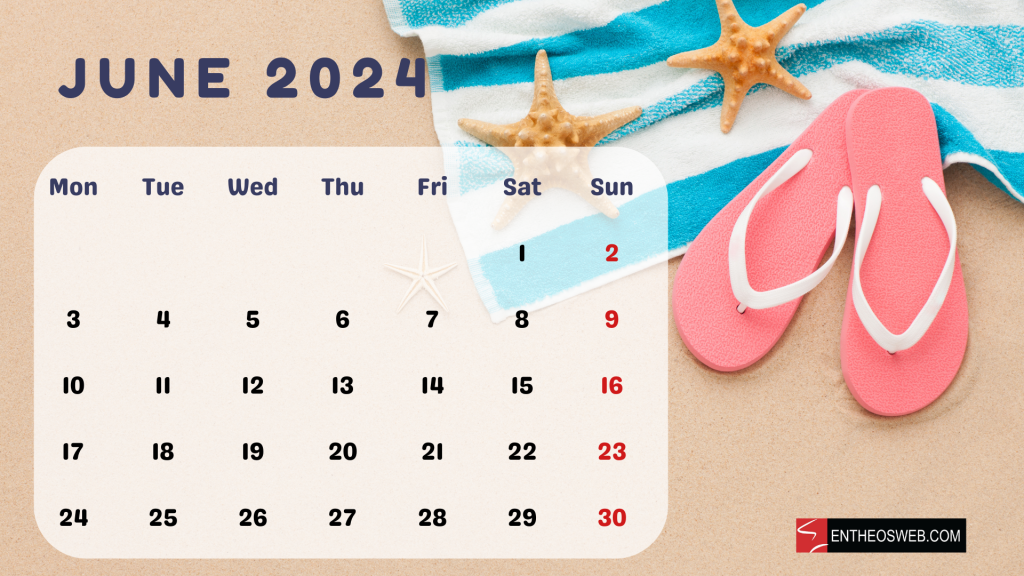 June 2024 desktop wallpaper calendar beach