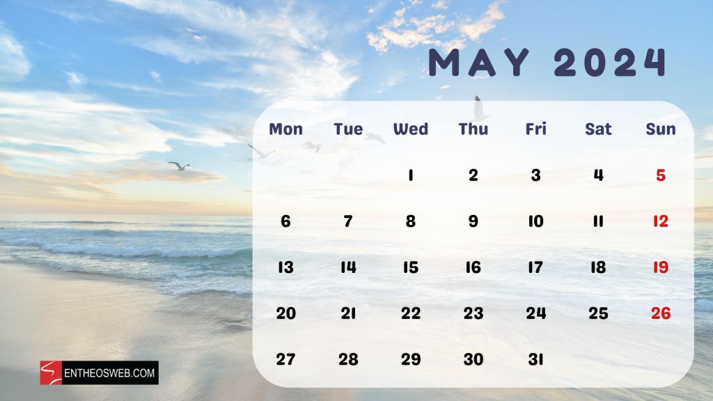 Beach may 2024 calendar desktop wallpaper