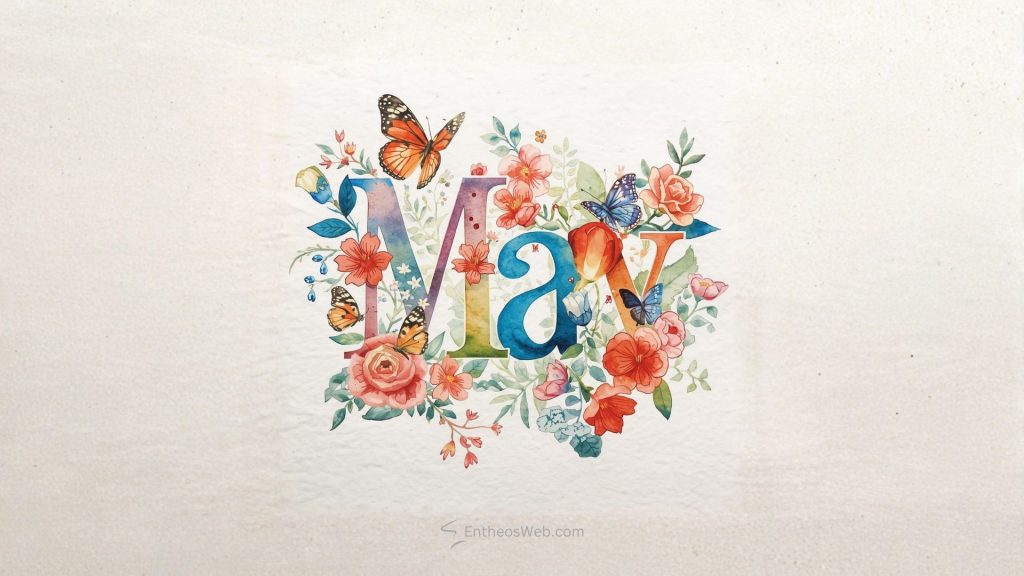 May desktop wallpaper with flowers and butterflies