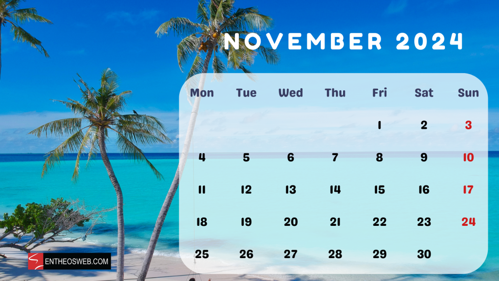 November  2024 calendar desktop wallpaper beach