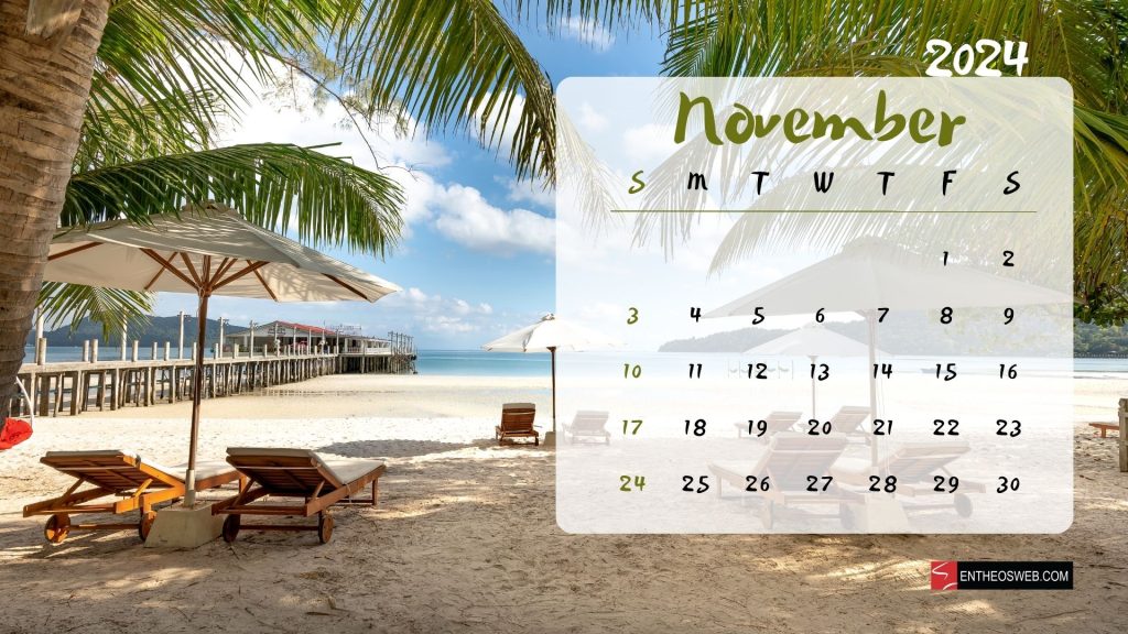November 2024 calendar desktop wallpaper beach