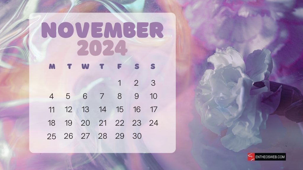 November 2024 calendar desktop wallpaper purple