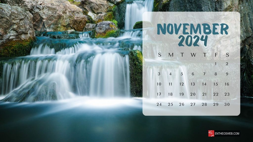 November 2024 calendar desktop wallpaper waterfall