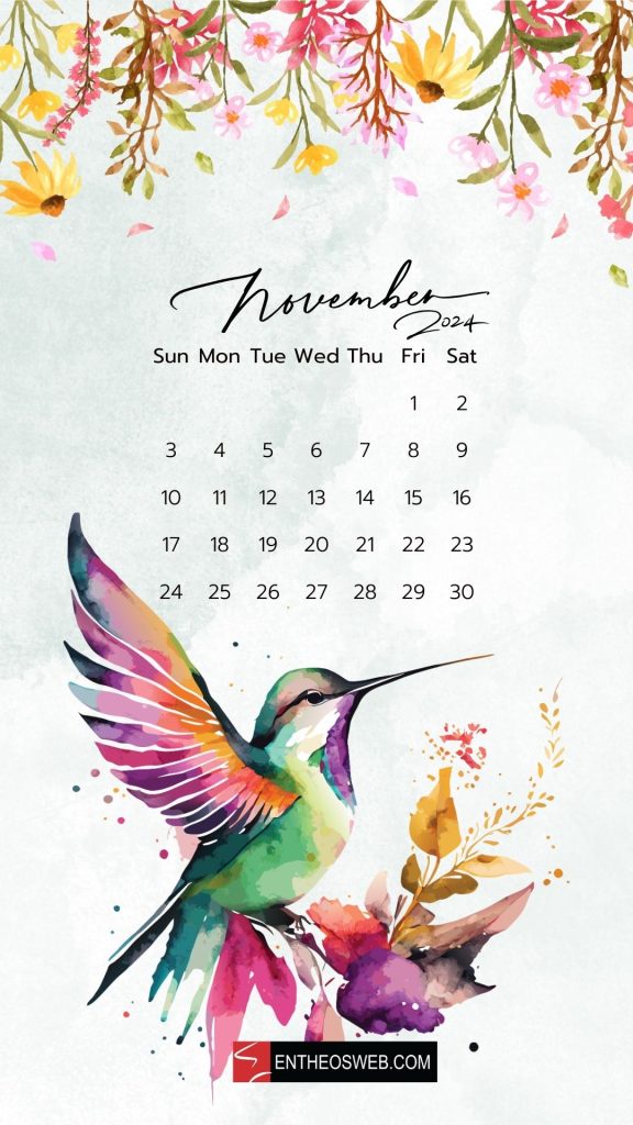 November 2024 phone wallpaper background colorful bird | november calendar phone wallpaper | entheosweb November 2024 calendar phone wallpaper
