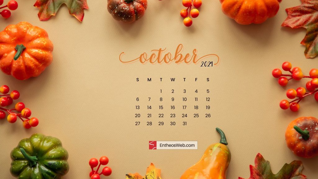 October 2024 desktop wallpaper   pumpkins and fall leaves