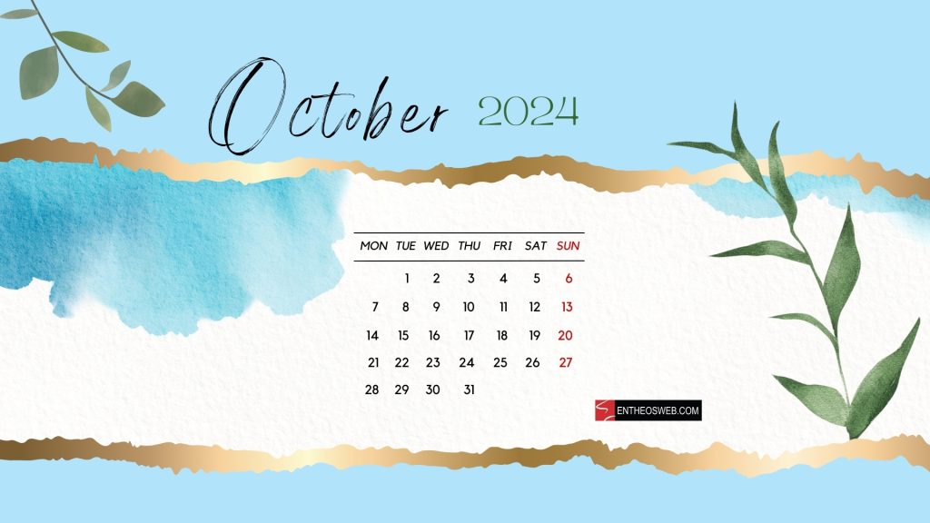 October 2024 calendar desktop wallpaper   blue