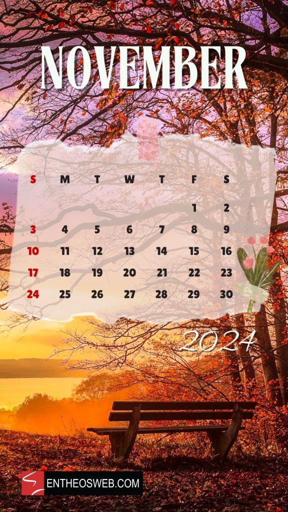 Sunset in beautiful forest lake by entheosweb 2 | november calendar phone wallpaper | entheosweb November 2024 calendar phone wallpaper