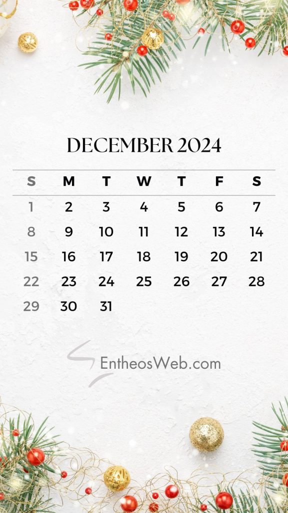 December 2024 calendar phone wallpaper