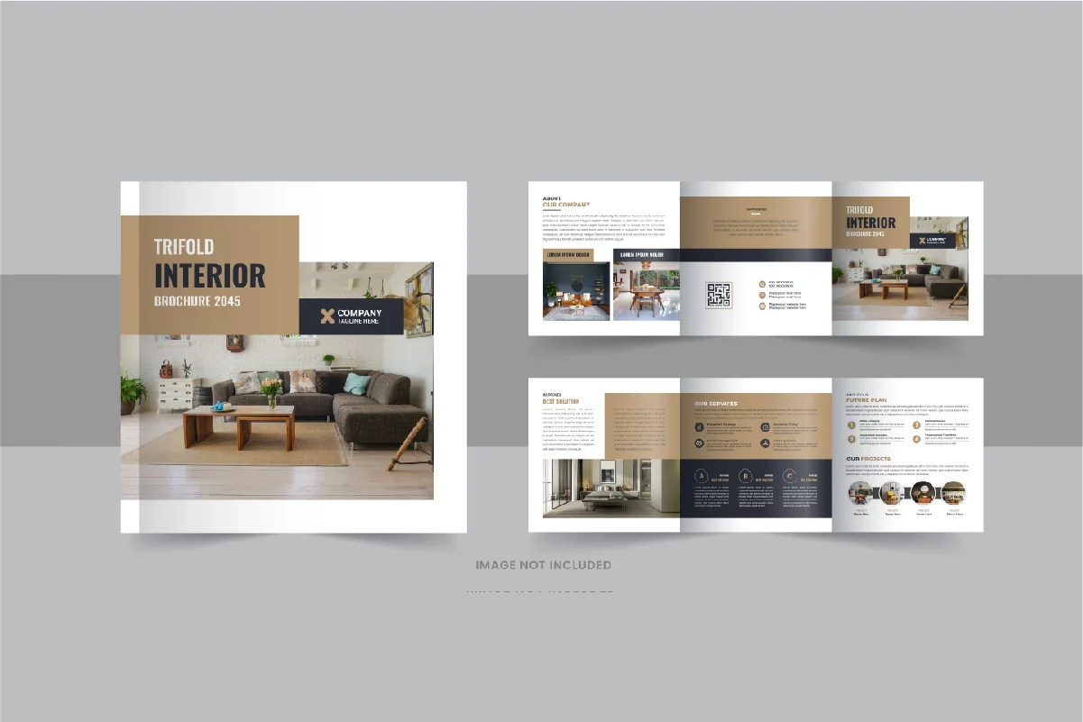 Interior square trifold interior magazine or interior portfolio design