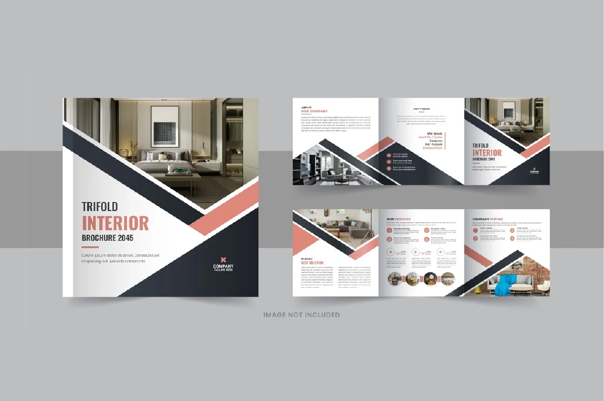 Interior square trifold interior magazine or interior portfolio template design layout