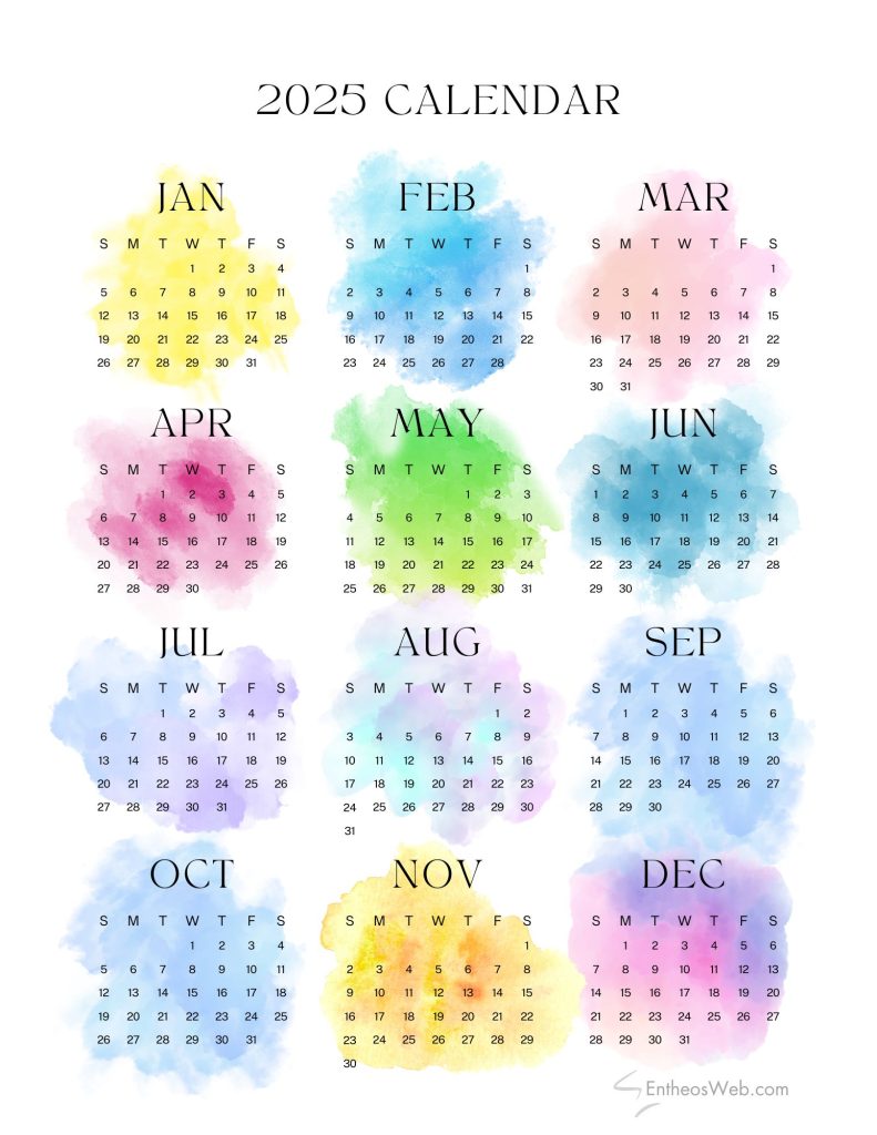 2025 calendar   splashes of color