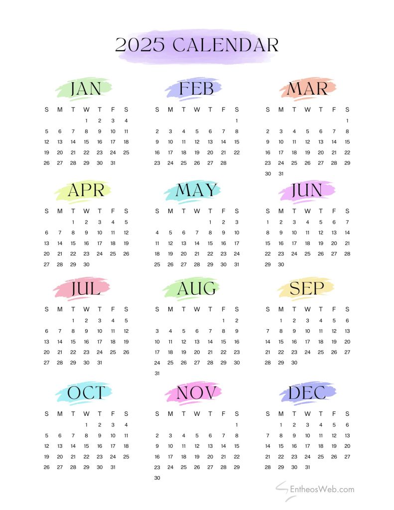 2025 calendar printable   colorful