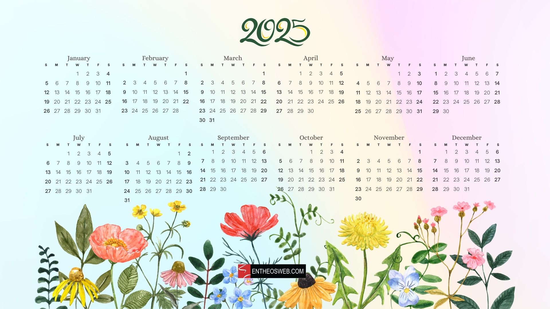 2025 Calendar Wallpapers & PDF Printables | EntheosWeb