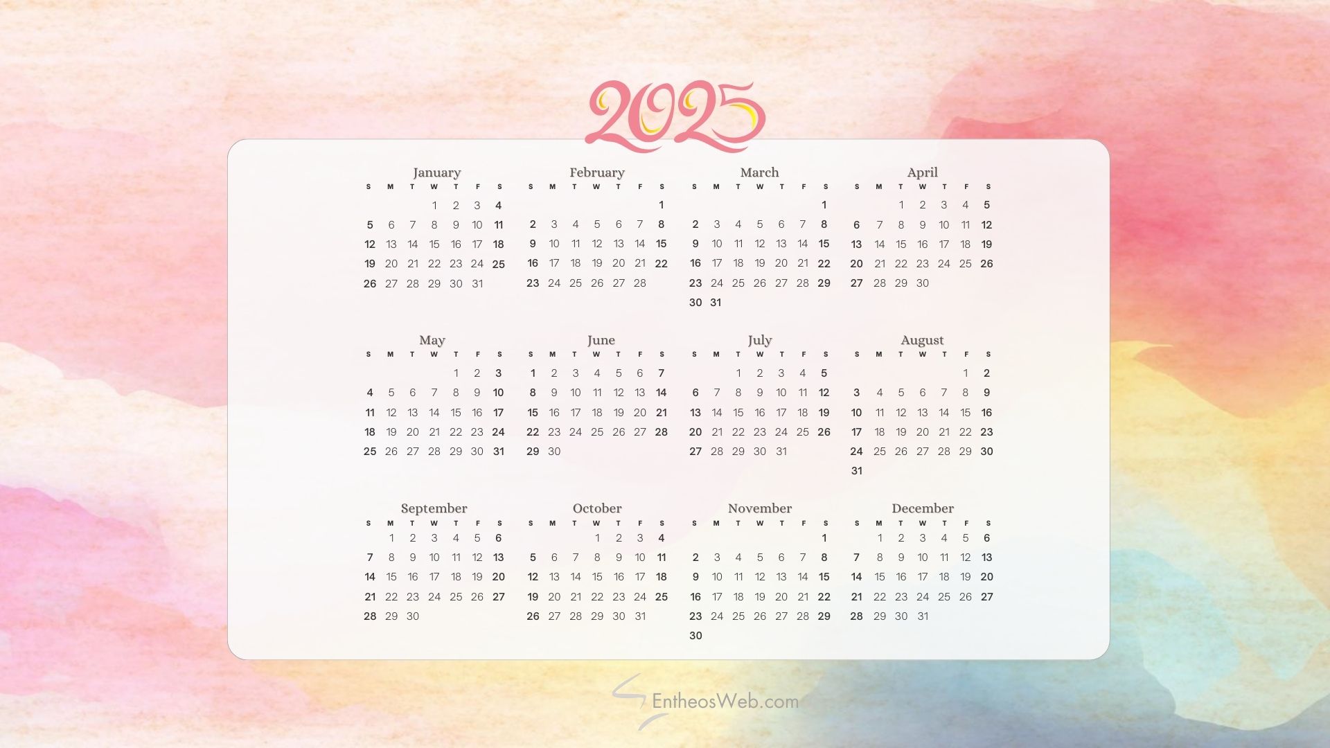 2025 Calendar Wallpapers & PDF Printables | EntheosWeb
