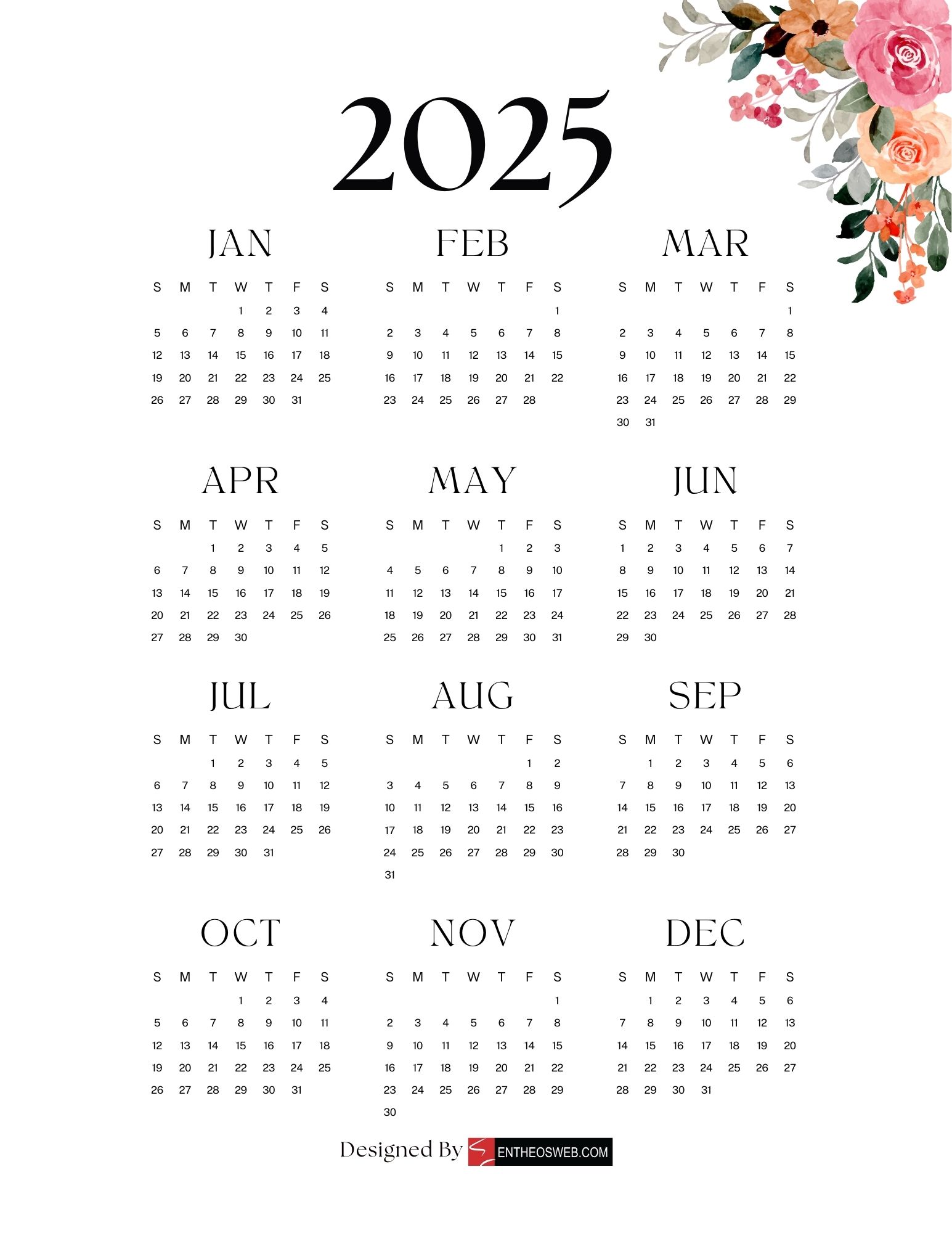 Free Printable 2025 Calendars #Free Printable 2025 Calendars | EntheosWeb