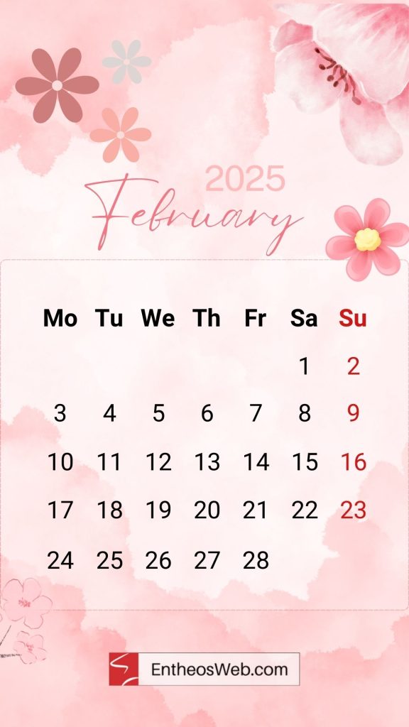February 2025 phone wallpaper   floral watercolors