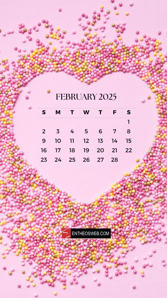 February 2025 phone wallpaper calendar by entheosweb heart frame