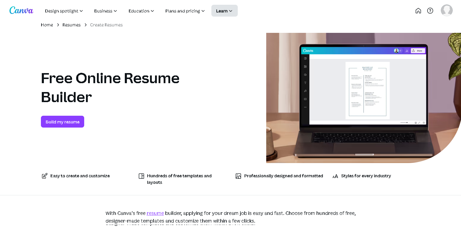Image 98 | Free Resume Builders | Entheosweb Canva Com