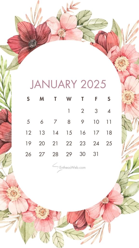 January 2025 calendar phone wallpaper