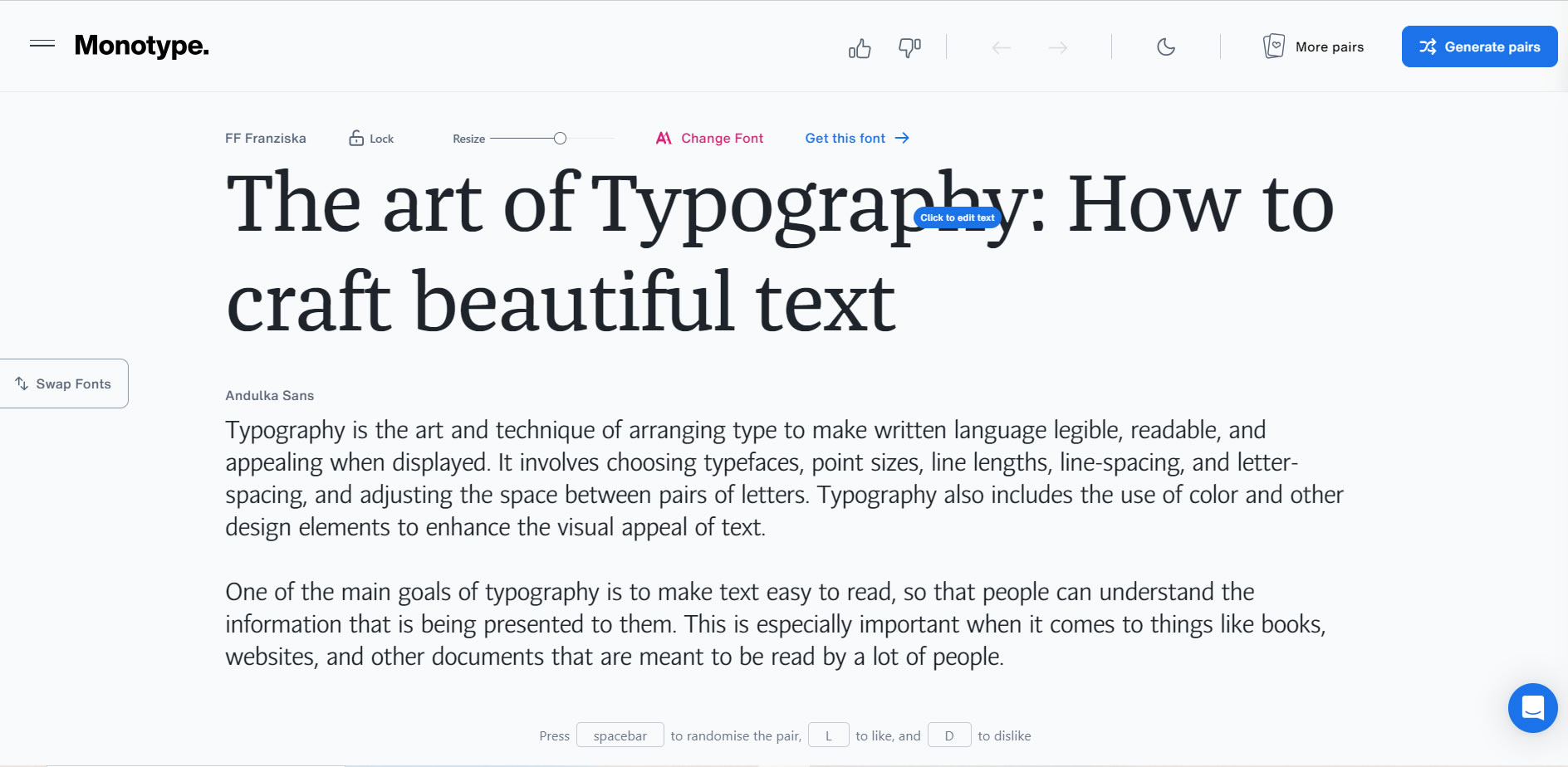 Font pairing generators