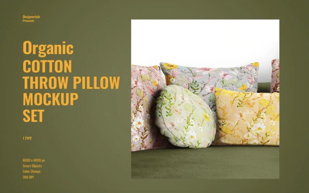 Organic cotton throw pillow mockup set product mockup