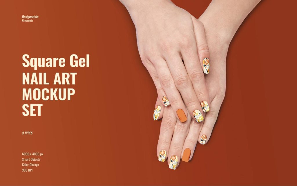 Square gel nail art mockup set product mockup