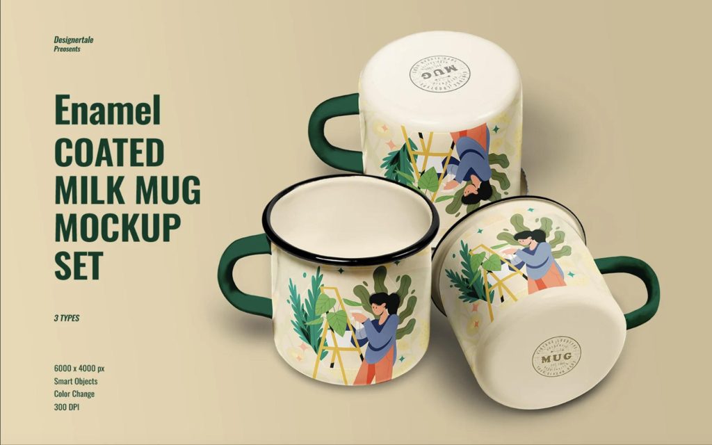 Enamel coated milk mug mockup set product mockup