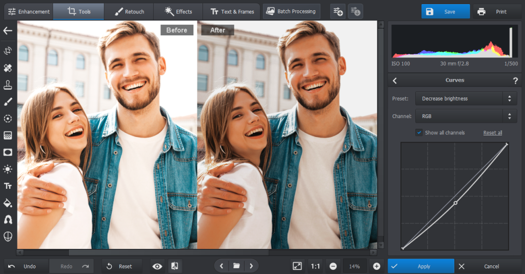 Editing photos with curves