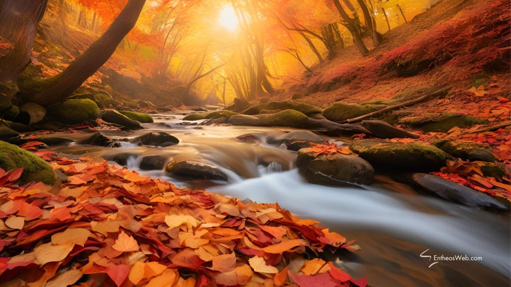Autumn leaves with river