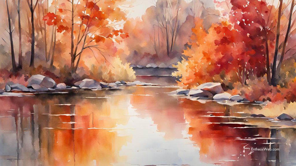 Autumn and fall wallpaper background with water