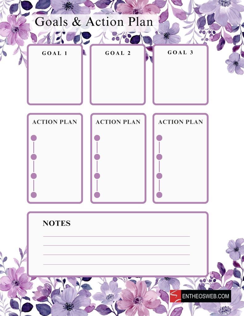 Purple floral planners   goals  actions steps planner